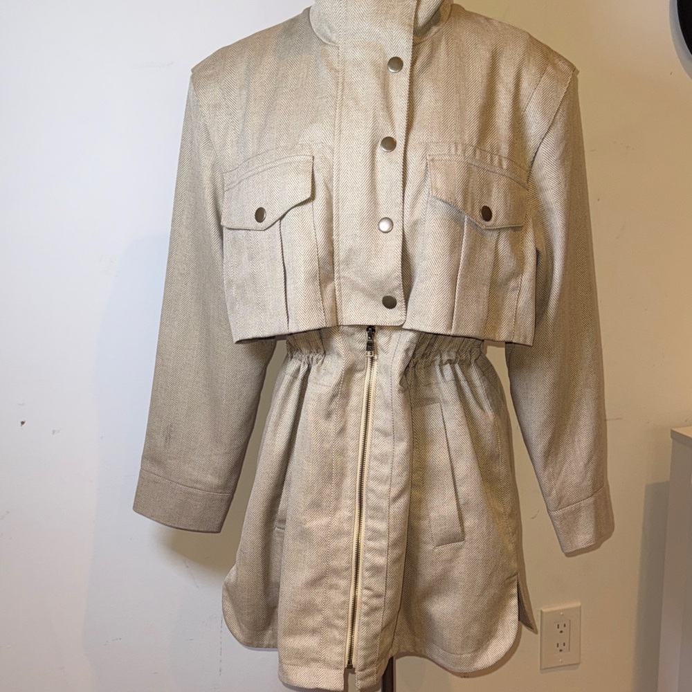 Herringbone Utility Jacket from Banana Republic Drawstring Waist, NWT Large